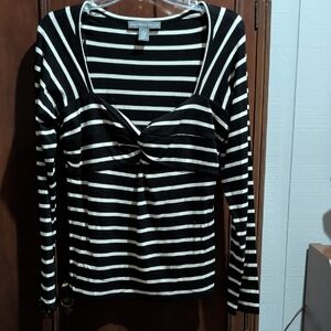 Josephine Chaus Black and White Striped Long Sleeve Top
